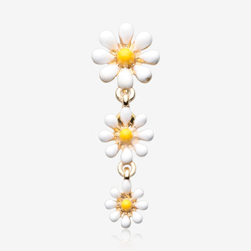 Golden Adorable Spring Daisy Flowers Reverse Belly Button Ring-White/Yellow